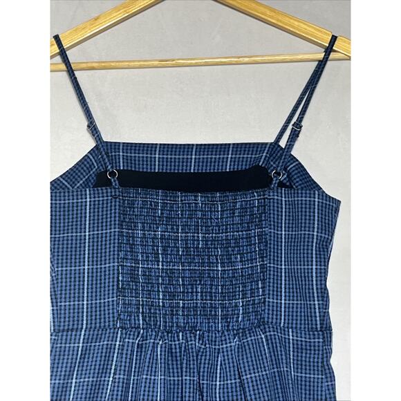 Aeropostle Plaid Mini Dress Womens Medium Blue Sleeveless Smocked Academia - Picture 3 of 9